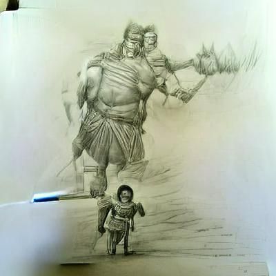 David and Goliath Pencil Sketch Illustration