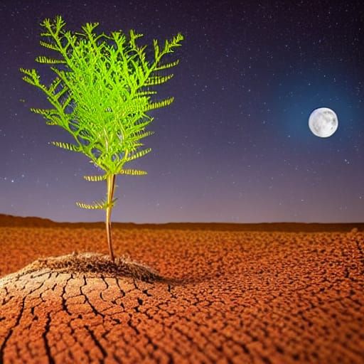 Glowing Plant Blooms in Desert Night