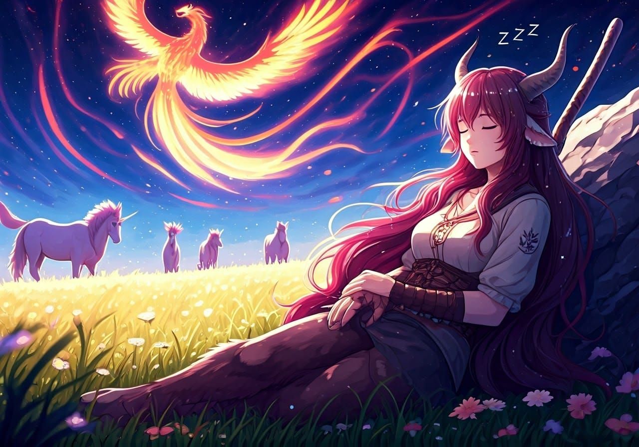 Minotaur Shepard Girl in a Meadow, Digital Art