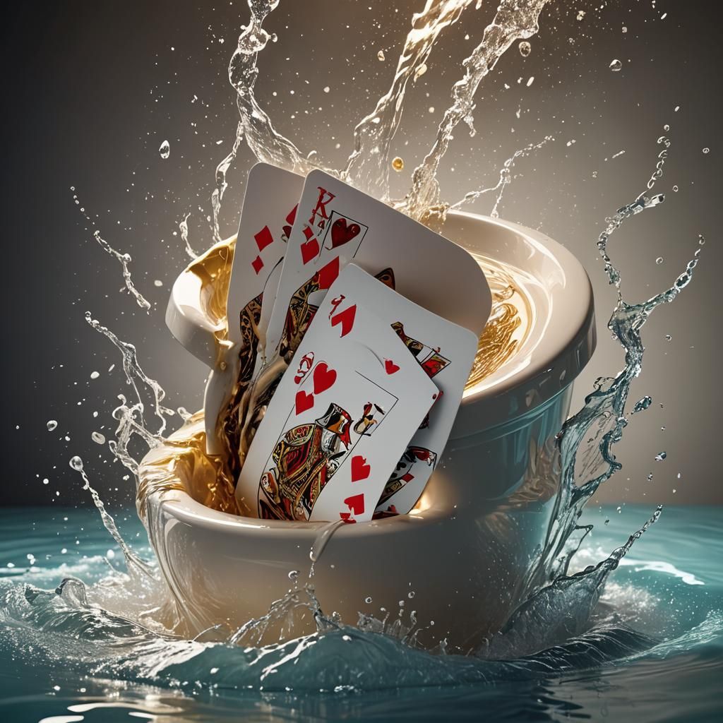 Royal Flush Poker Hand in Toilet Bowl