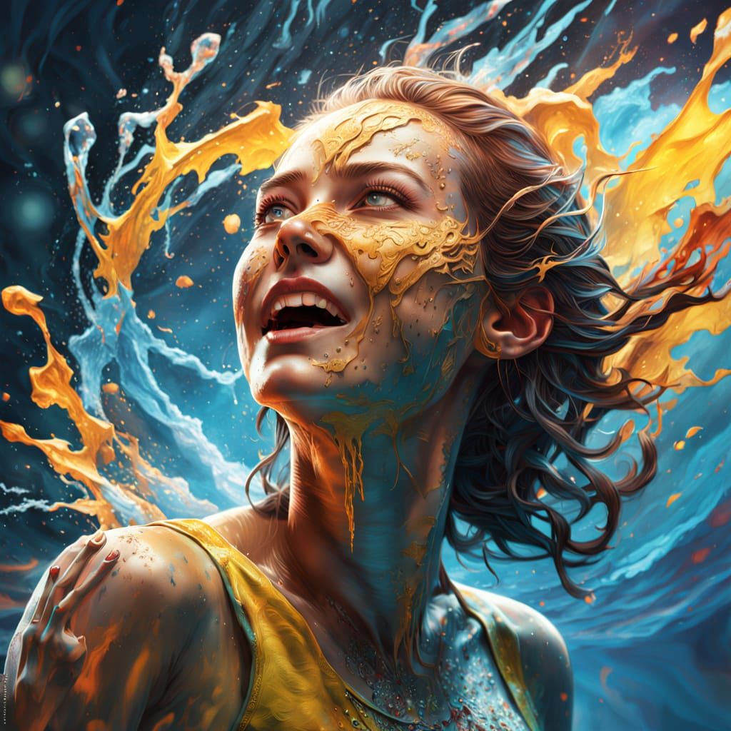 Molded Being Repairs Wire, Hyperrealistic Splash Art