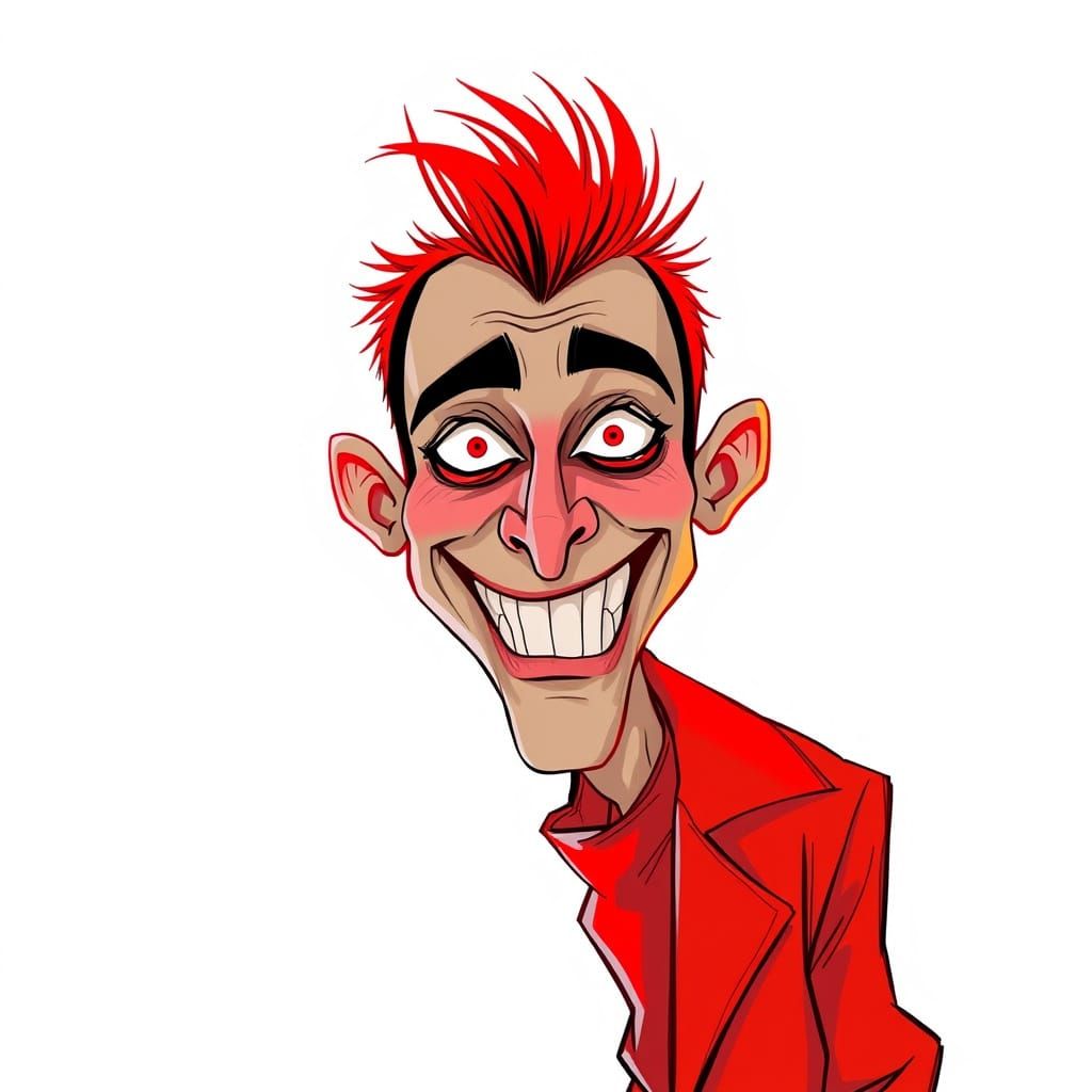Red Caricature with Exaggerated Features, Bold Artistic Styl...