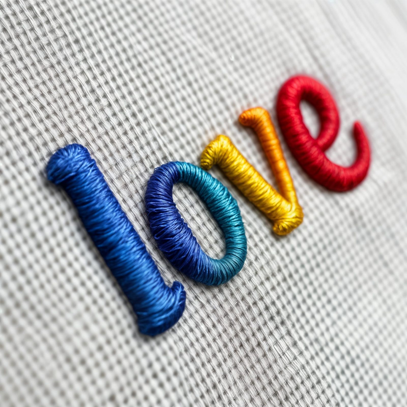 Rainbow Embroidered Love in Art Deco Macro
