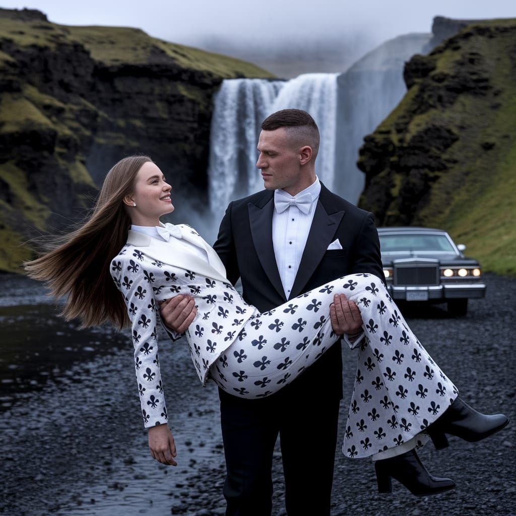 A Gothic Gentleman Carries His Enchantress to a Luxury Car