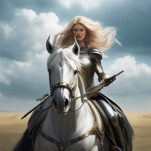 Epic Fantasy Knight Woman Leads Army into Battle