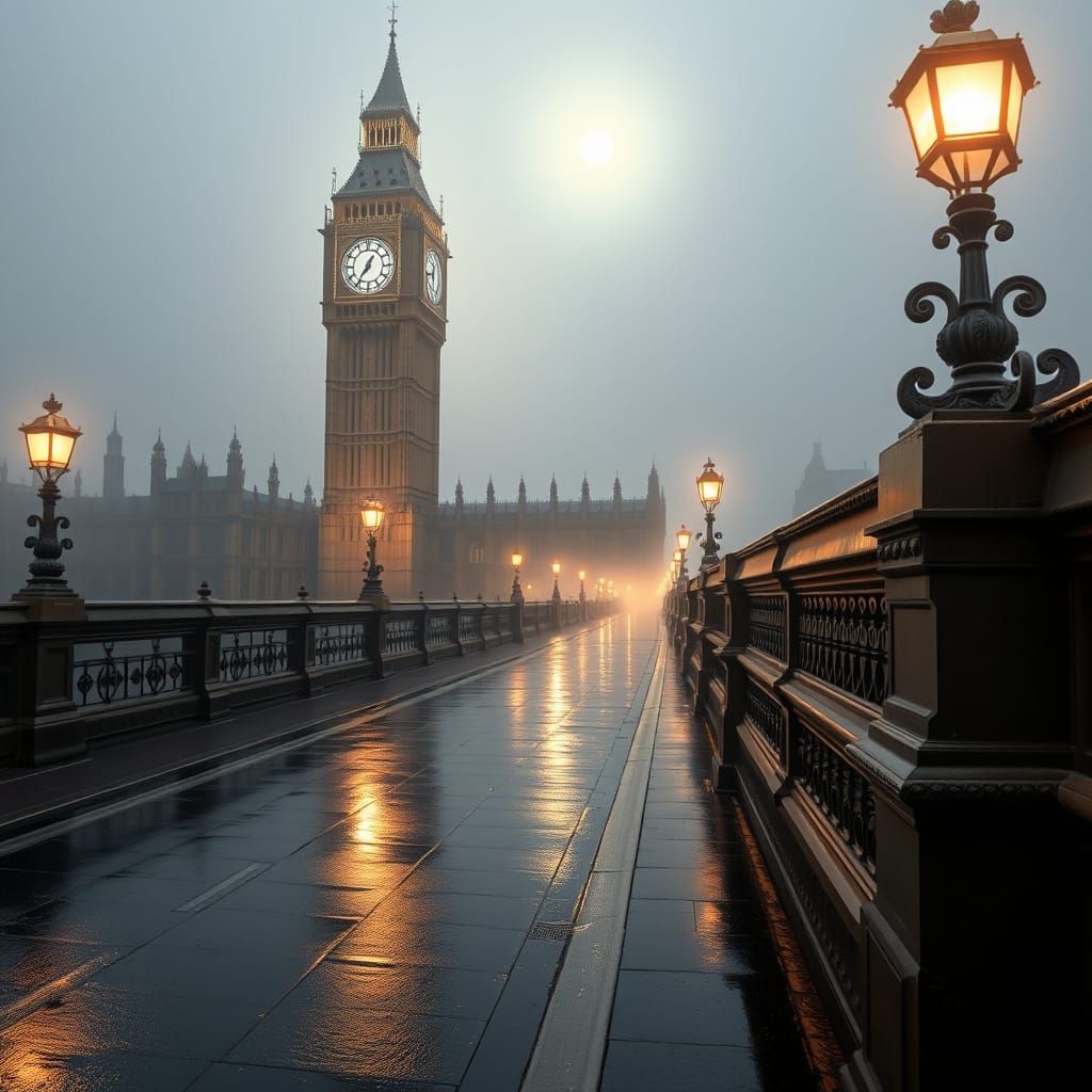 Ethereal Moonlit Big Ben Tower on Westminster Bridge