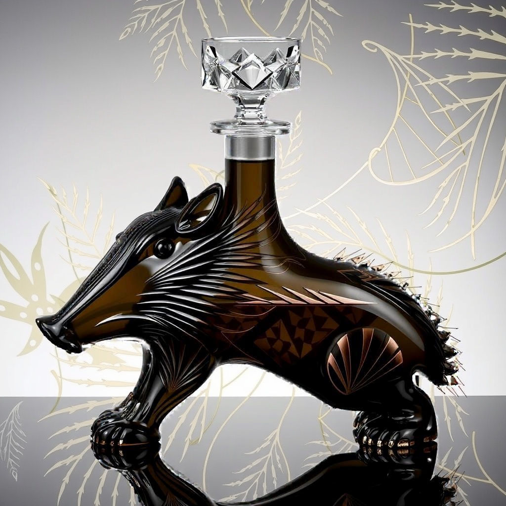 Smoked Glass Boar Decanter in Art Deco Style