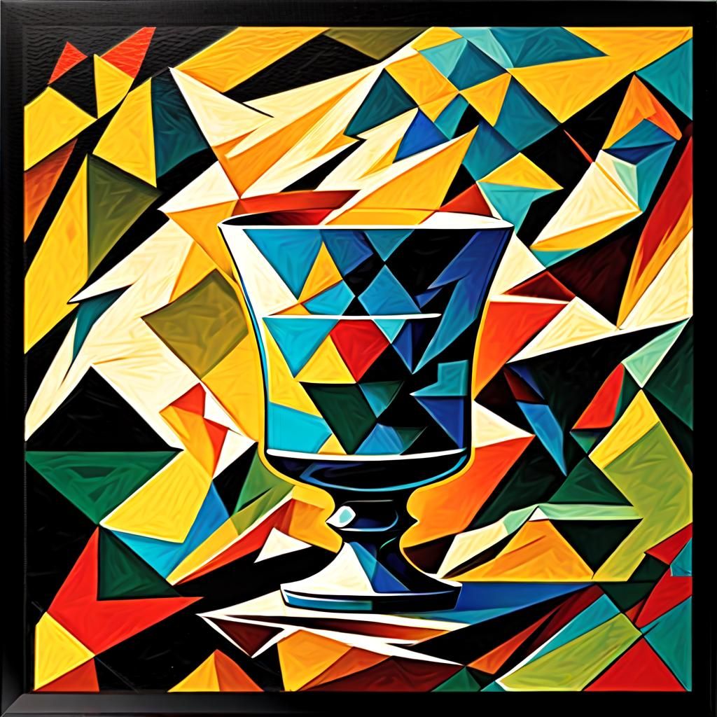Abstract Cubist Holy Chalice in Geometric Style