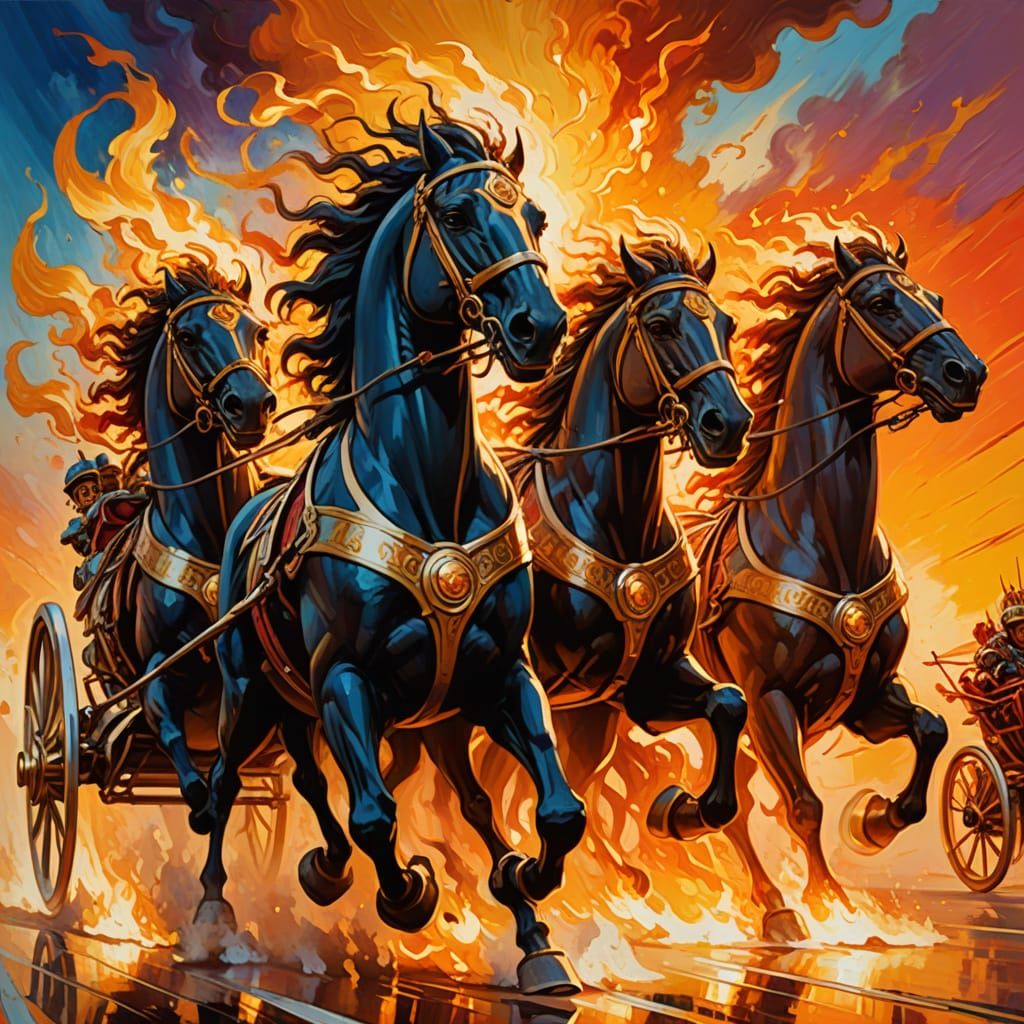 Vibrant Chariot Racing in a Golden Sunset