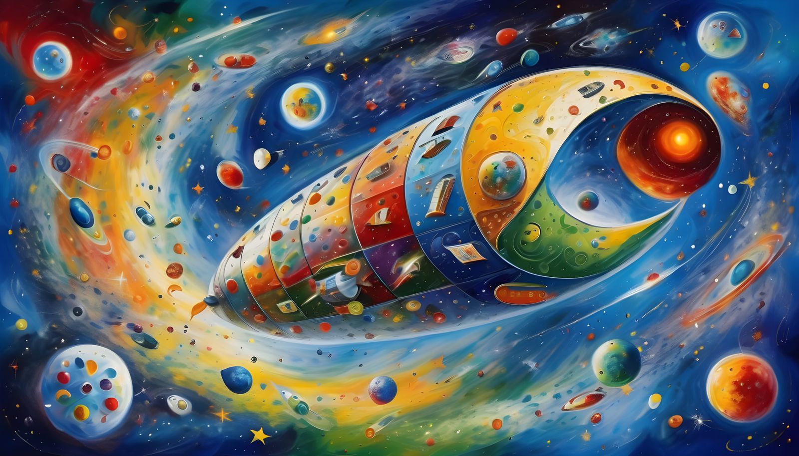 Cosmic Pill-Shaped Starship Enters Swirling Vortex