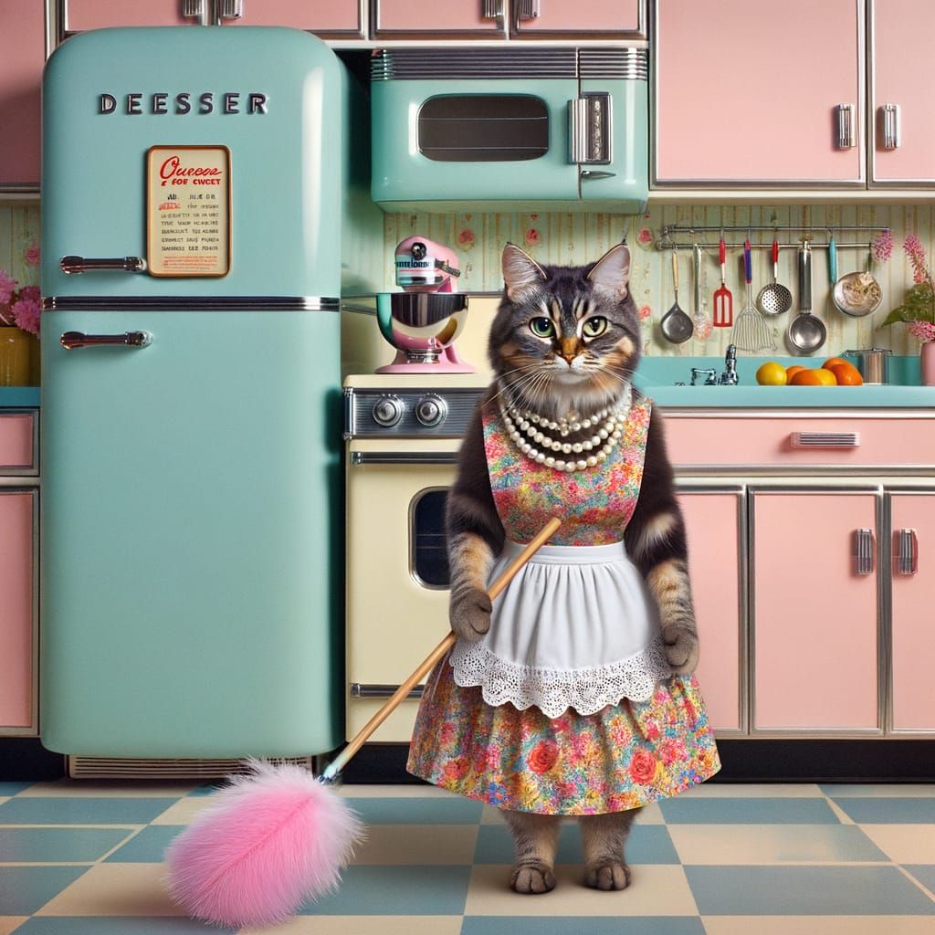 Glamorous Cat Housewife in 1950s Advertisement