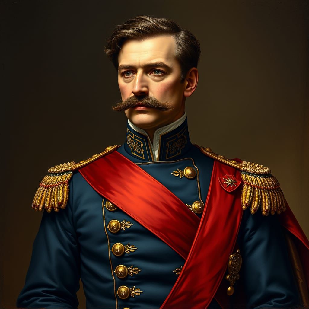 Dignified Gentleman in 19th-Century Military Attire with Red...