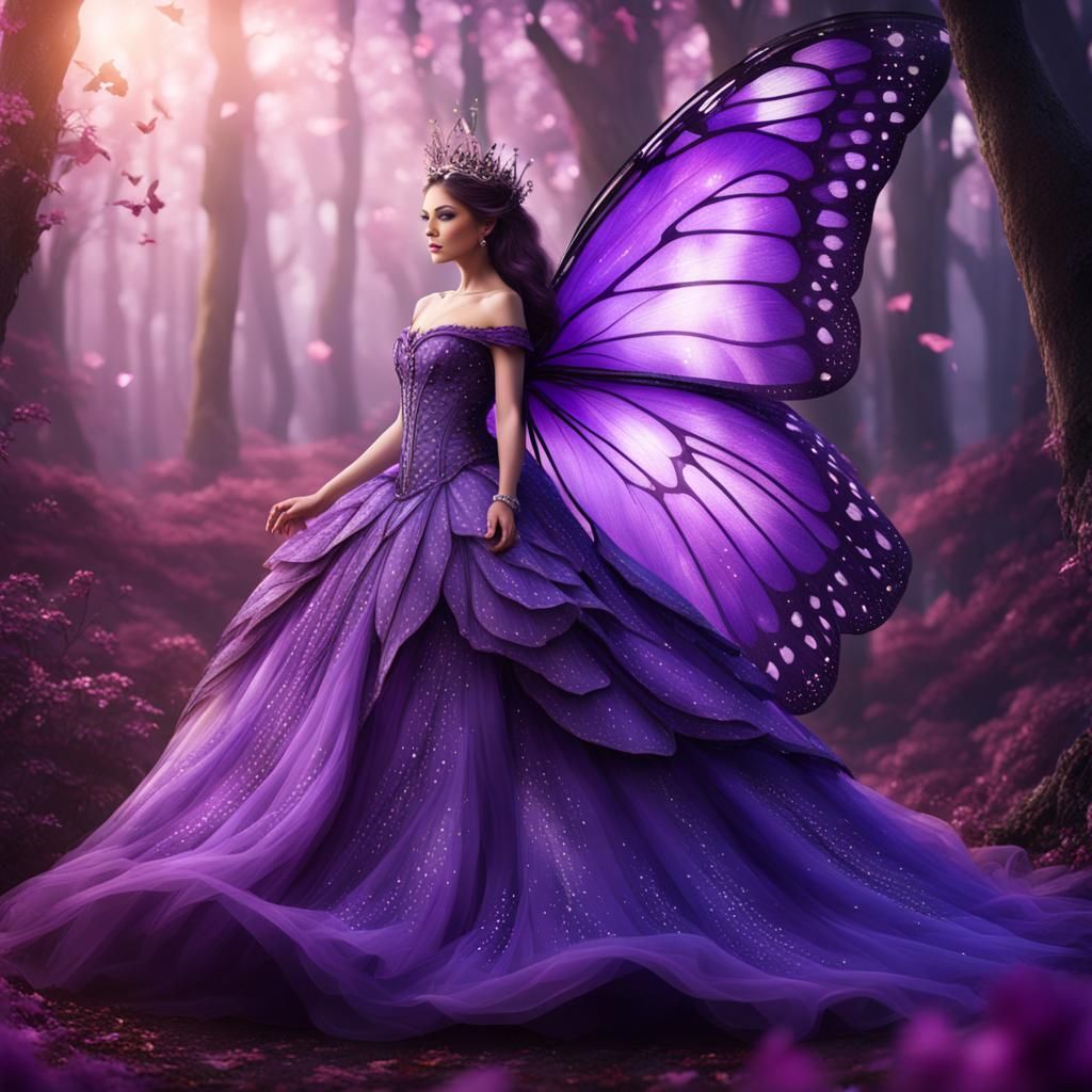 Purple Fairy Queen with Butterfly Wings in 4K