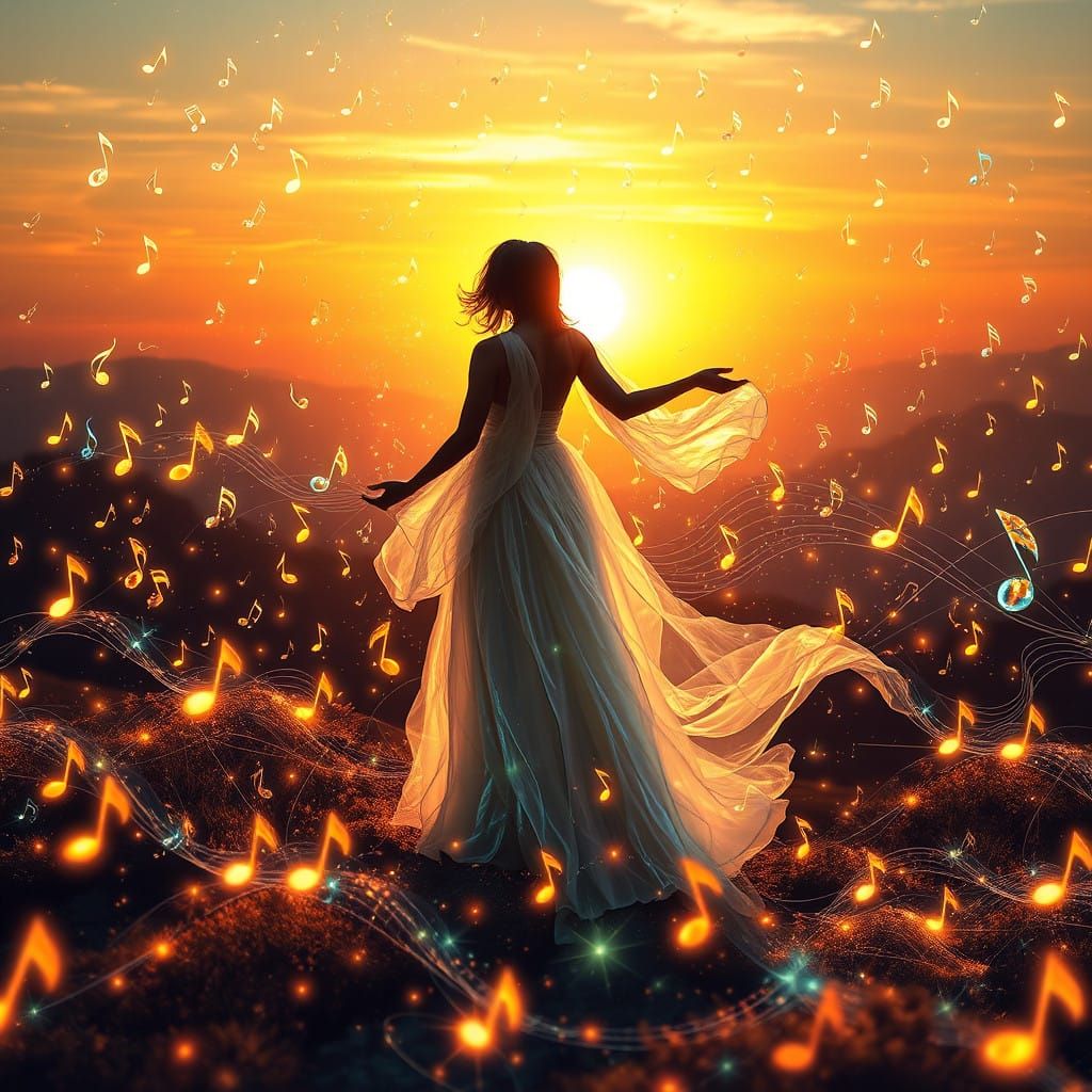 Mesmerizing Bio Art Digital Artwork of a Singer in Sunset Gl...