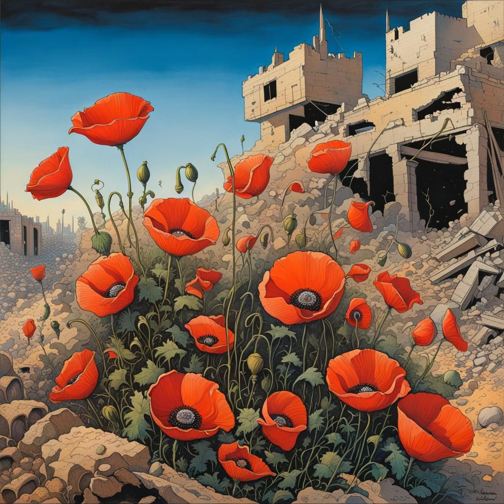 Poppies Bloom in Gaza: Surrealist Art by Moebius & Giger