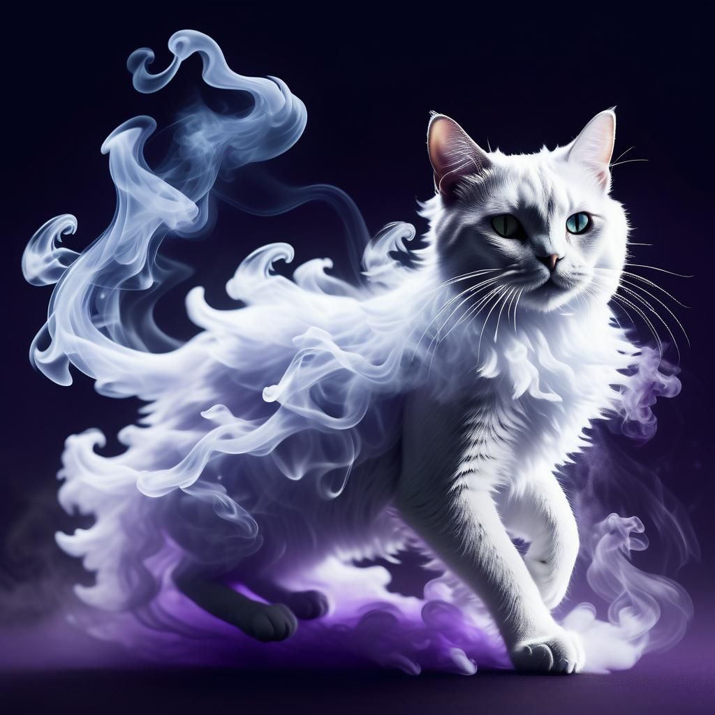 Ethereal Fairy Rides Mystical Smoky Cat