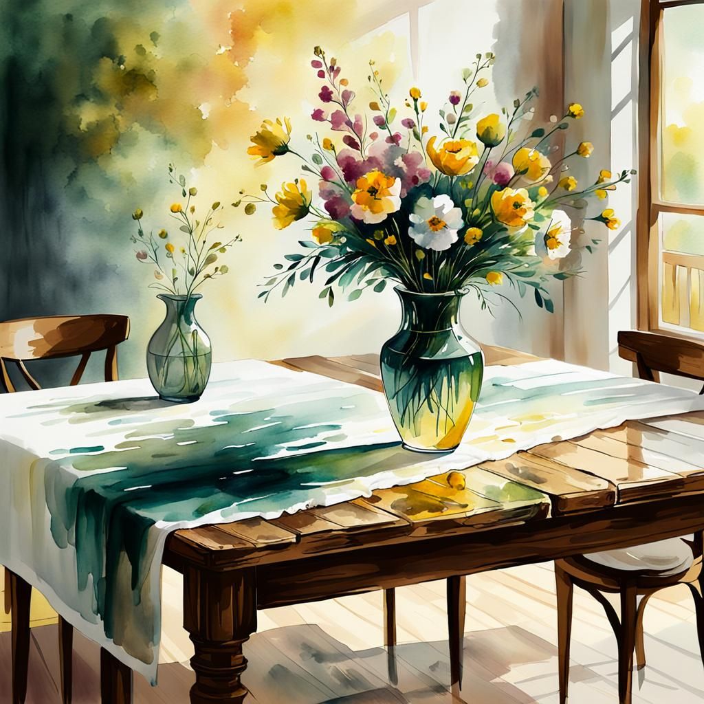 Vase with Flowers in Watercolor Style