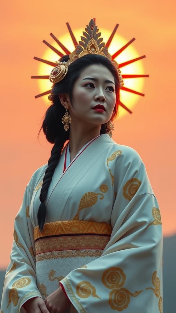 Majestic Sun Goddess in Traditional Japanese Attire