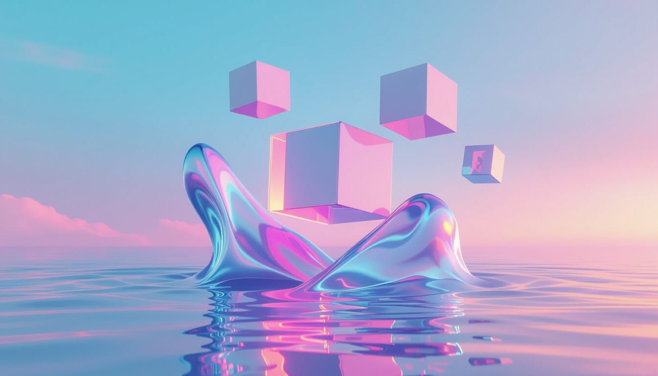 Ethereal 3D Abstract Cubes and Fluid Shapes