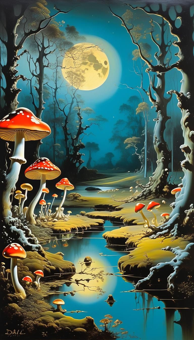Fairies Dancing in a Surreal Moonlit Forest