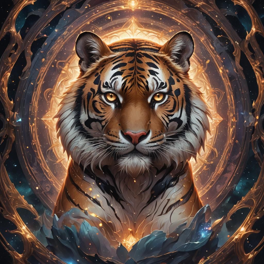 A magic tiger, digital painting,centered