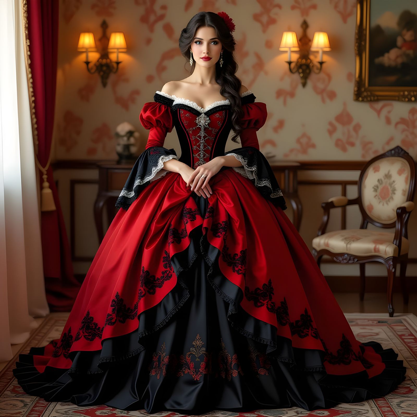 Elegant Woman in Luxurious Vintage Ballgown Portrait