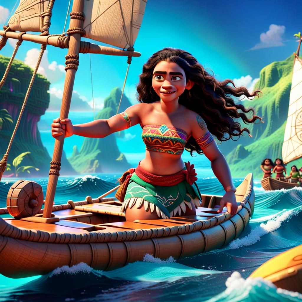 Moana and Hei Hei Sailing: 3D Digital Art