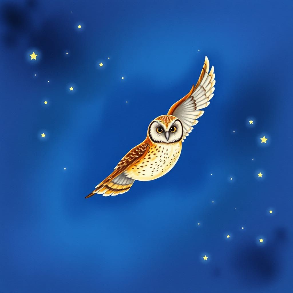 Moonlit Owl in Whimsical Watercolor