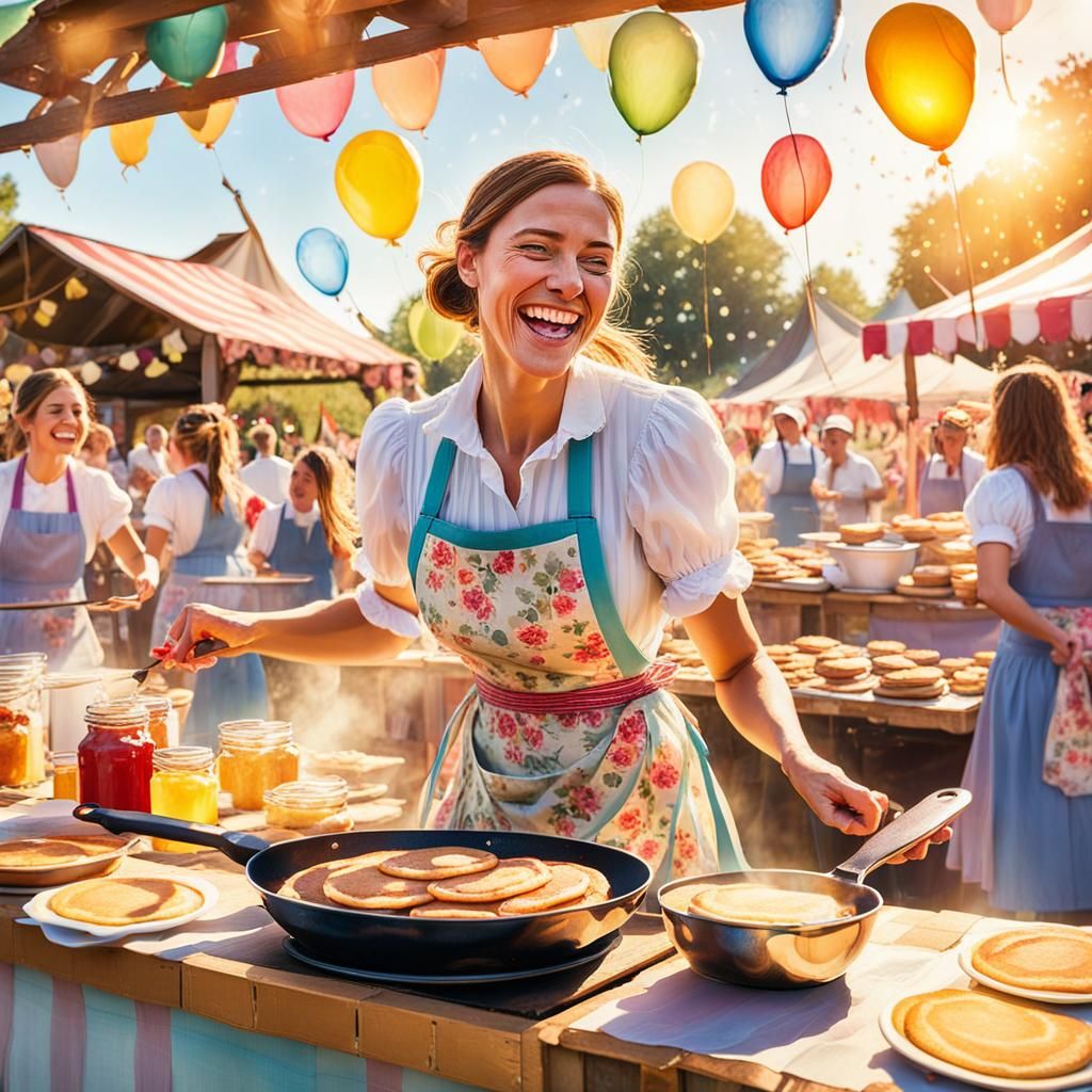 Joyful Pancake Fair in Impressionistic Style