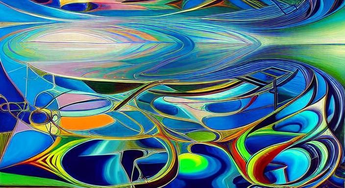 Surreal River Flowing Through Abstract Geometry