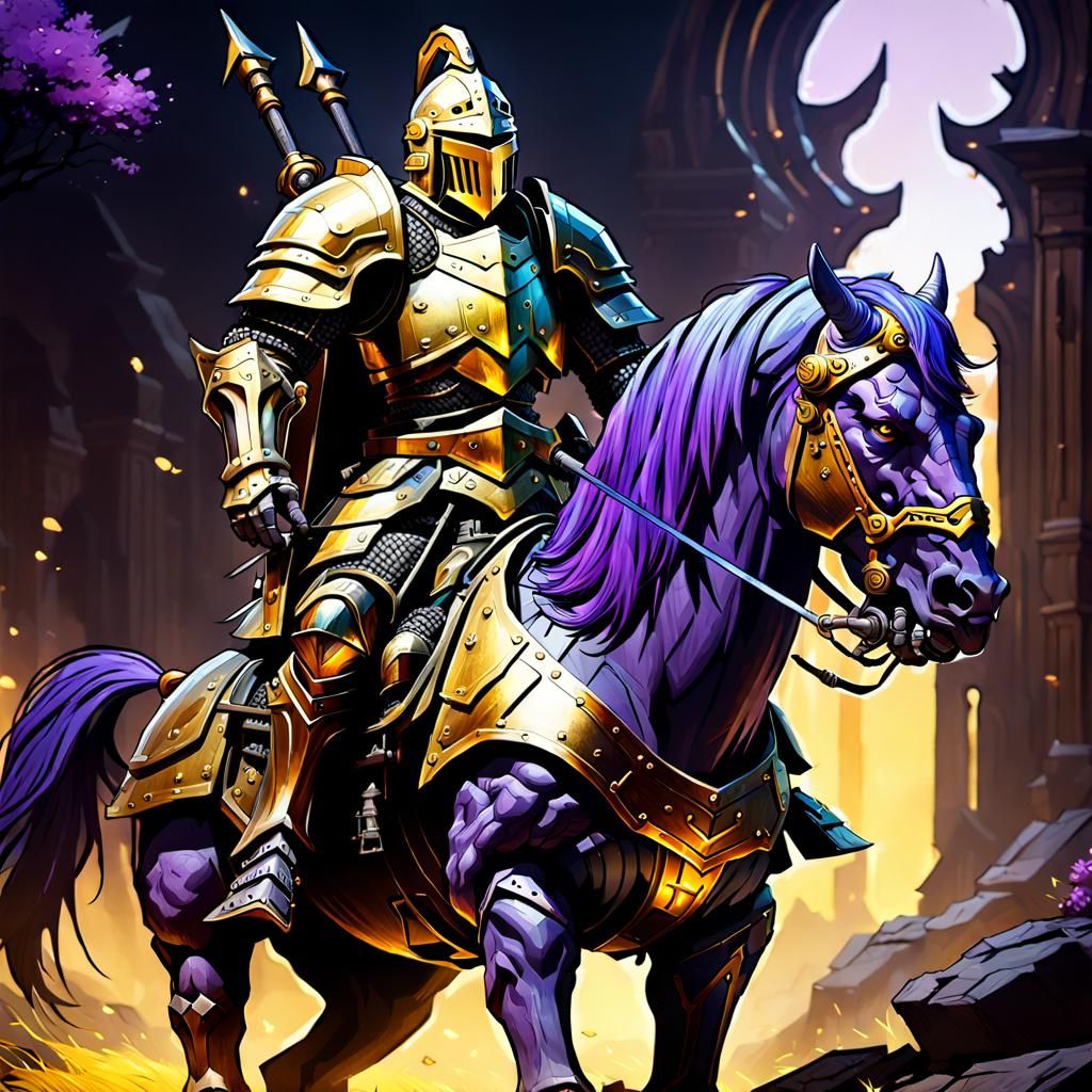 Armored Lancer on Armored Steed: Dark Fantasy Art