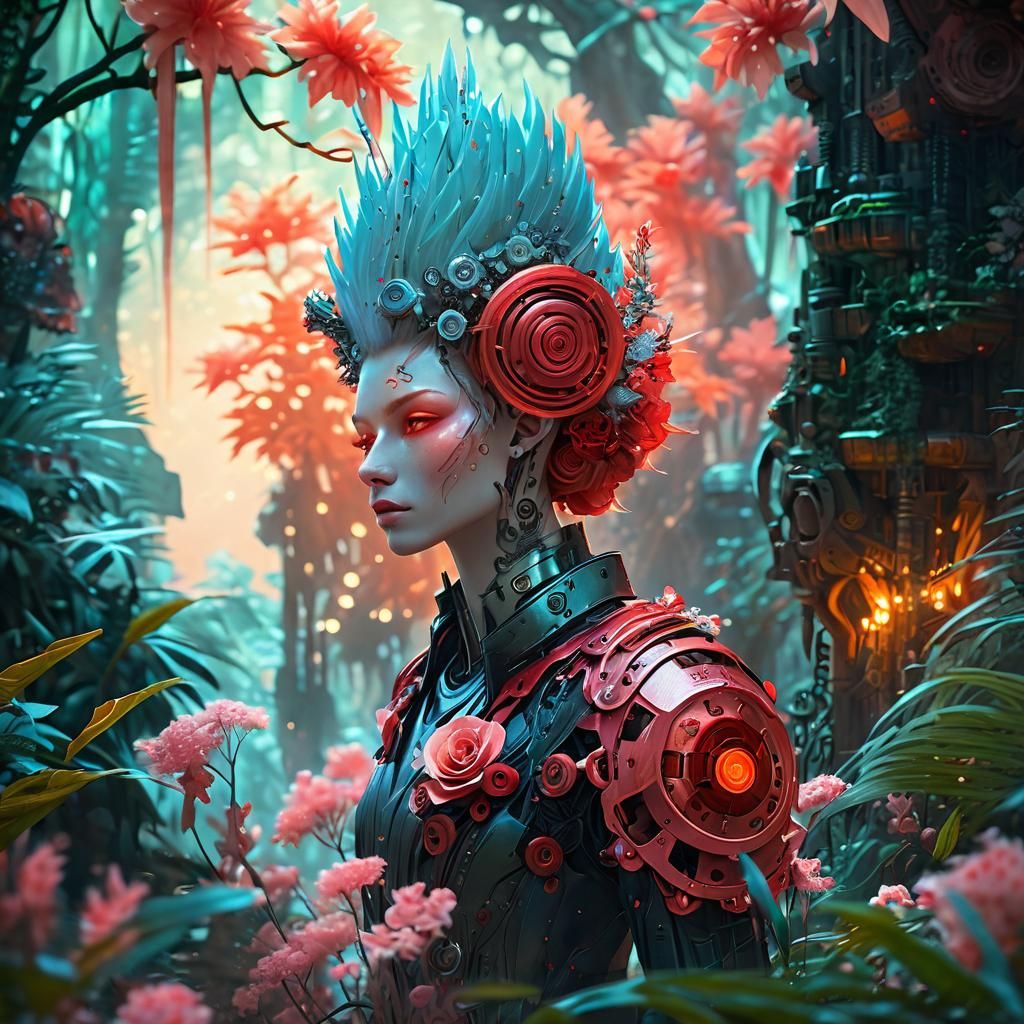 Ethereal Humanoid in Dreamy Jungle, Fantasy Illustration