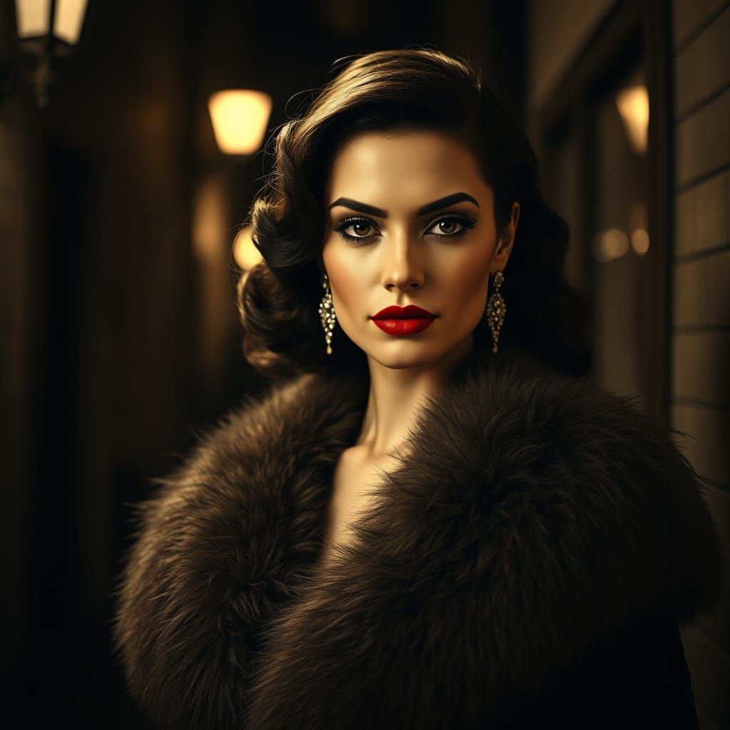 Elegant Femme Fatale in Film Noir Style