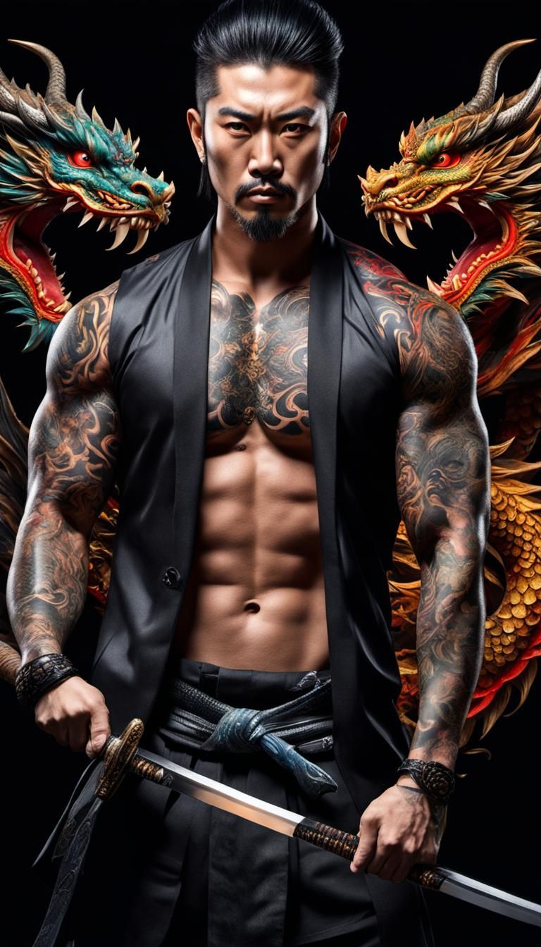 Yakuza Tattoo: Hyperrealistic Man with Katana