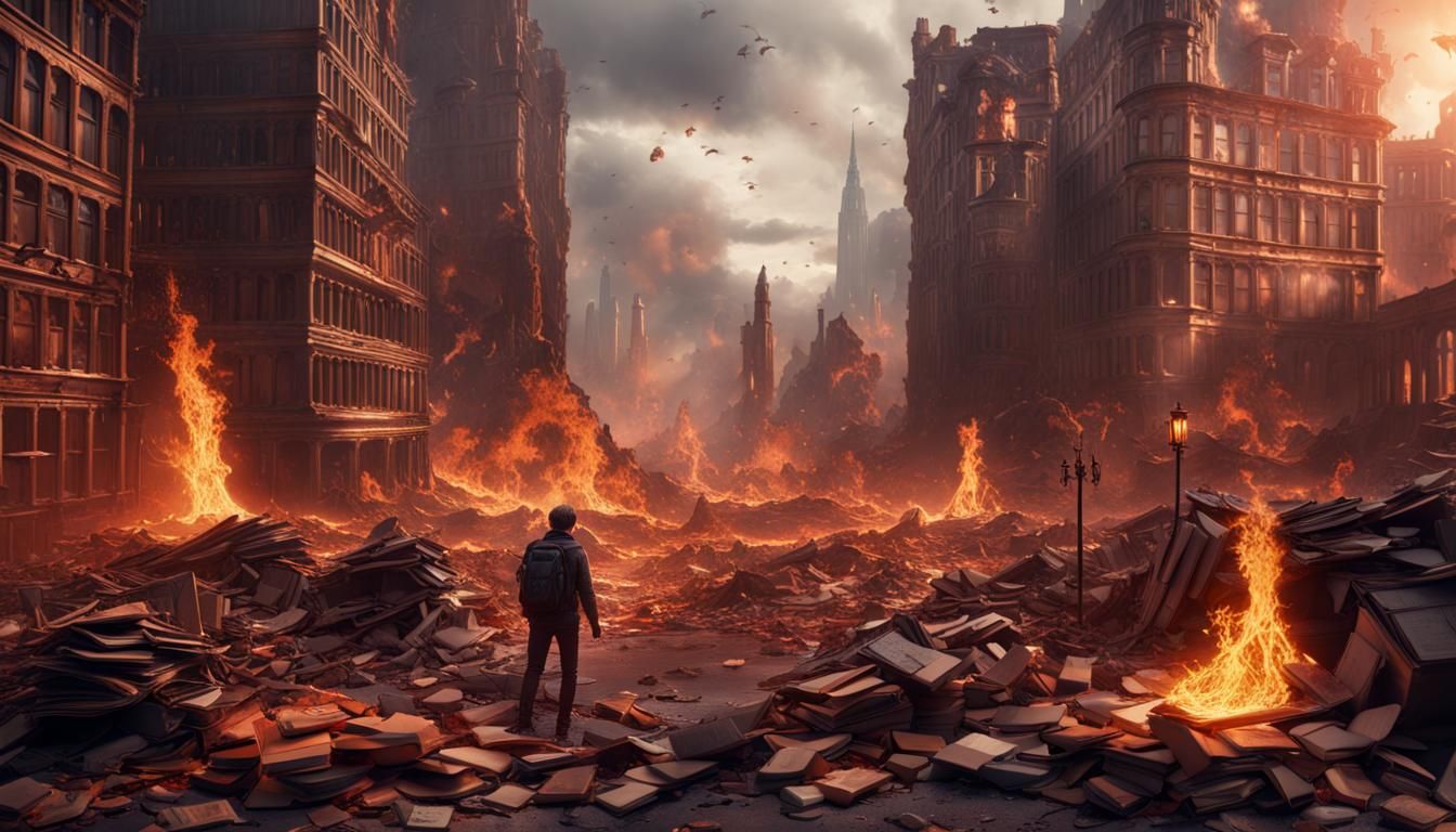 Dystopian Book Burning: a Matte Painting