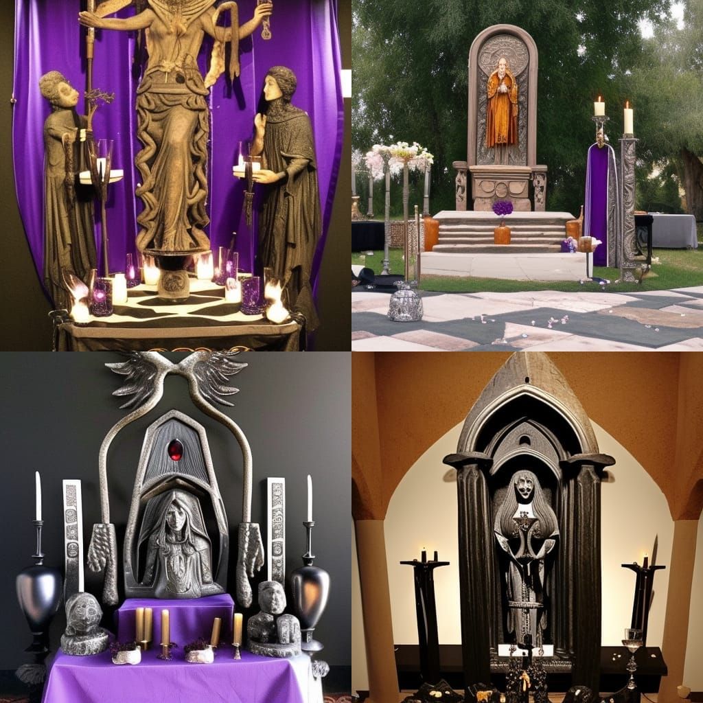 Hecate worship altar with Hecate statue made of obsidian accents with Silver& offerings to The goddess Hecate& lavender ...