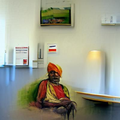Man in Ornate Waiting Room: Digital Art
