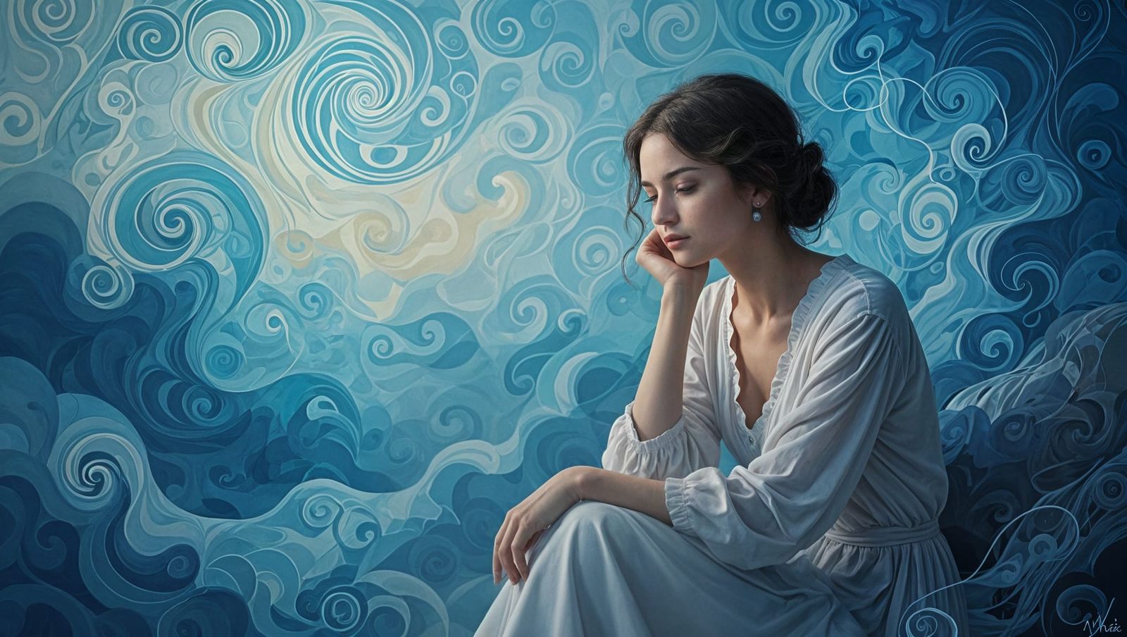 A Woman in Contemplation Amidst a Sea of Silence