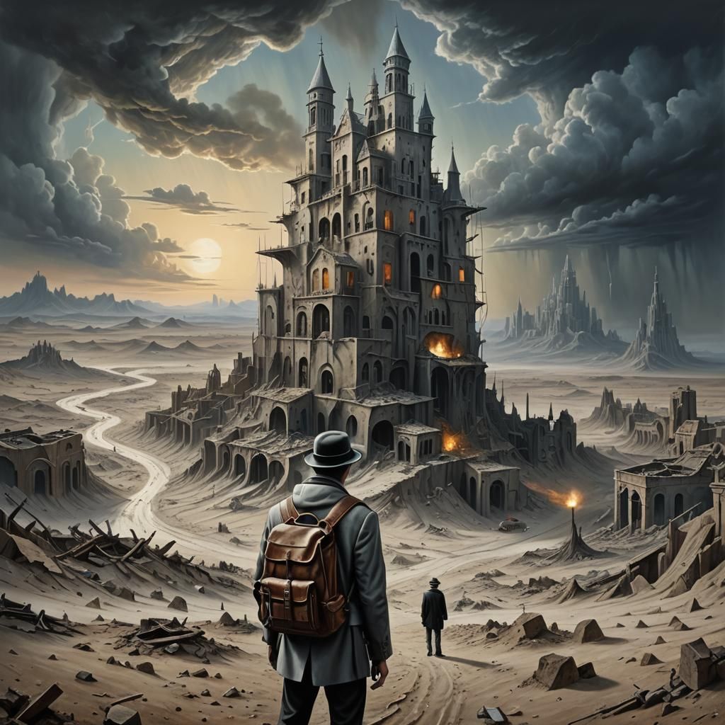 Steampunk Ruined City in Grey Desert