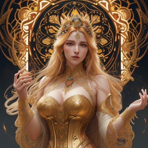 Noblewoman Crowned with Golden Sun Filigree