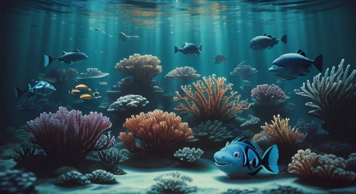 Surreal Cinematic Film Still of Underwater Epic