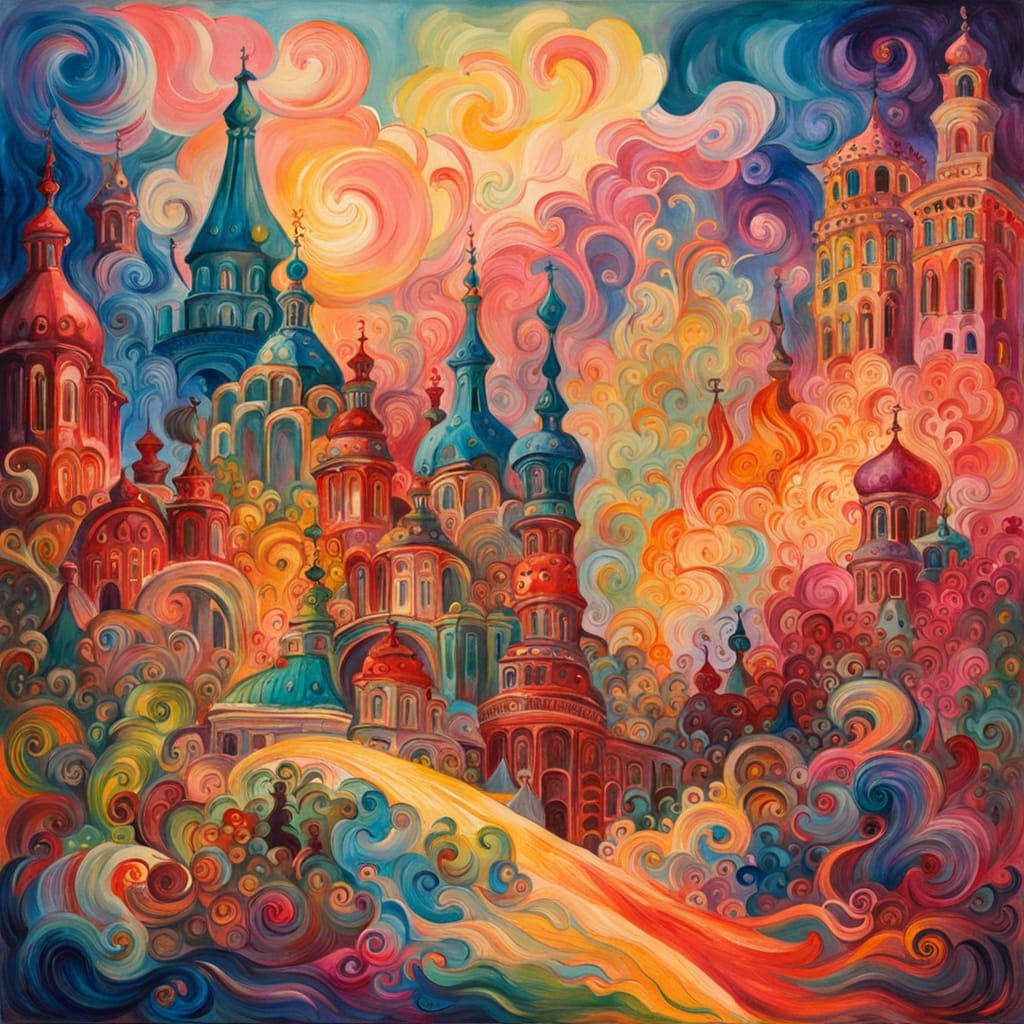 Phantasmagoric Gouache Painting in Impressionist Style