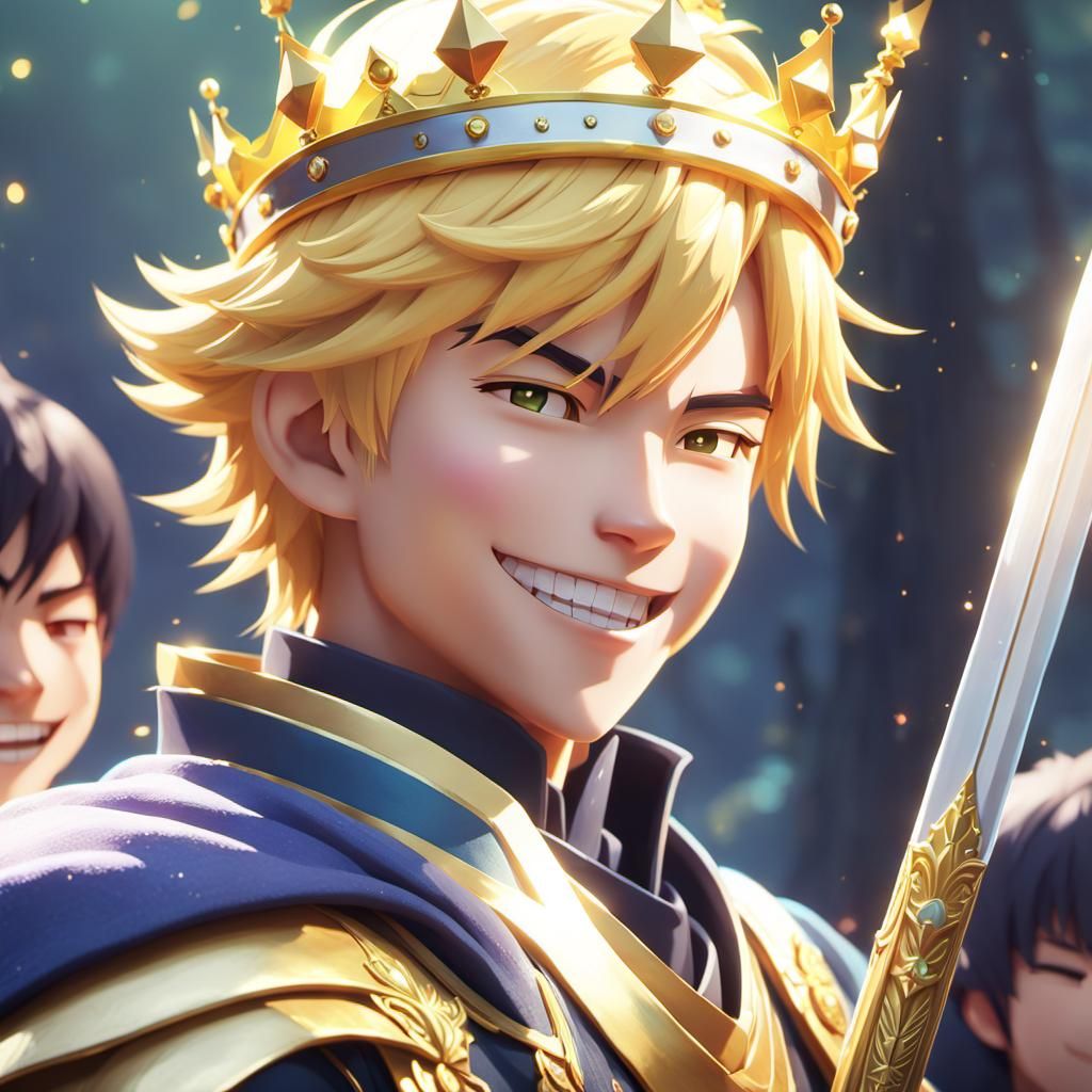 Anime Prince Aden Smiling with Sword in 3D Art