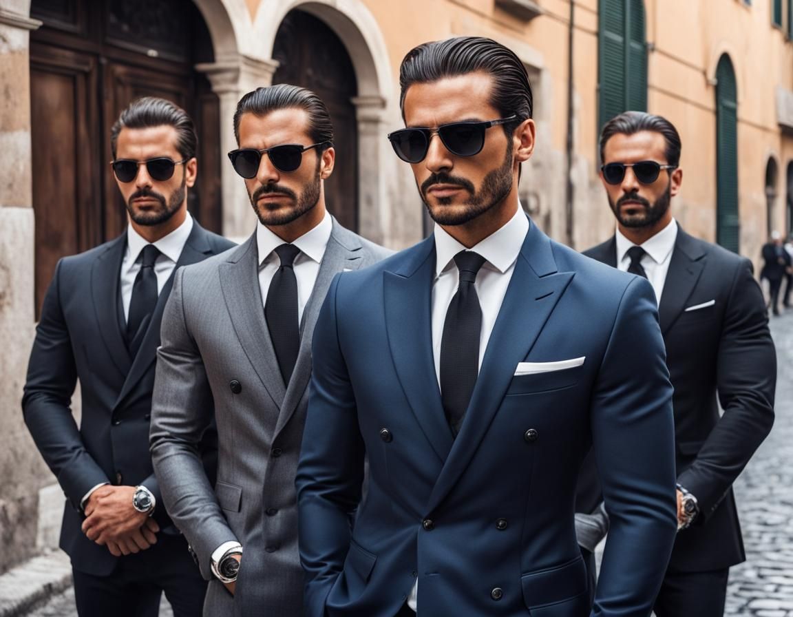 Charming Italian Man with Bodyguards in Shades