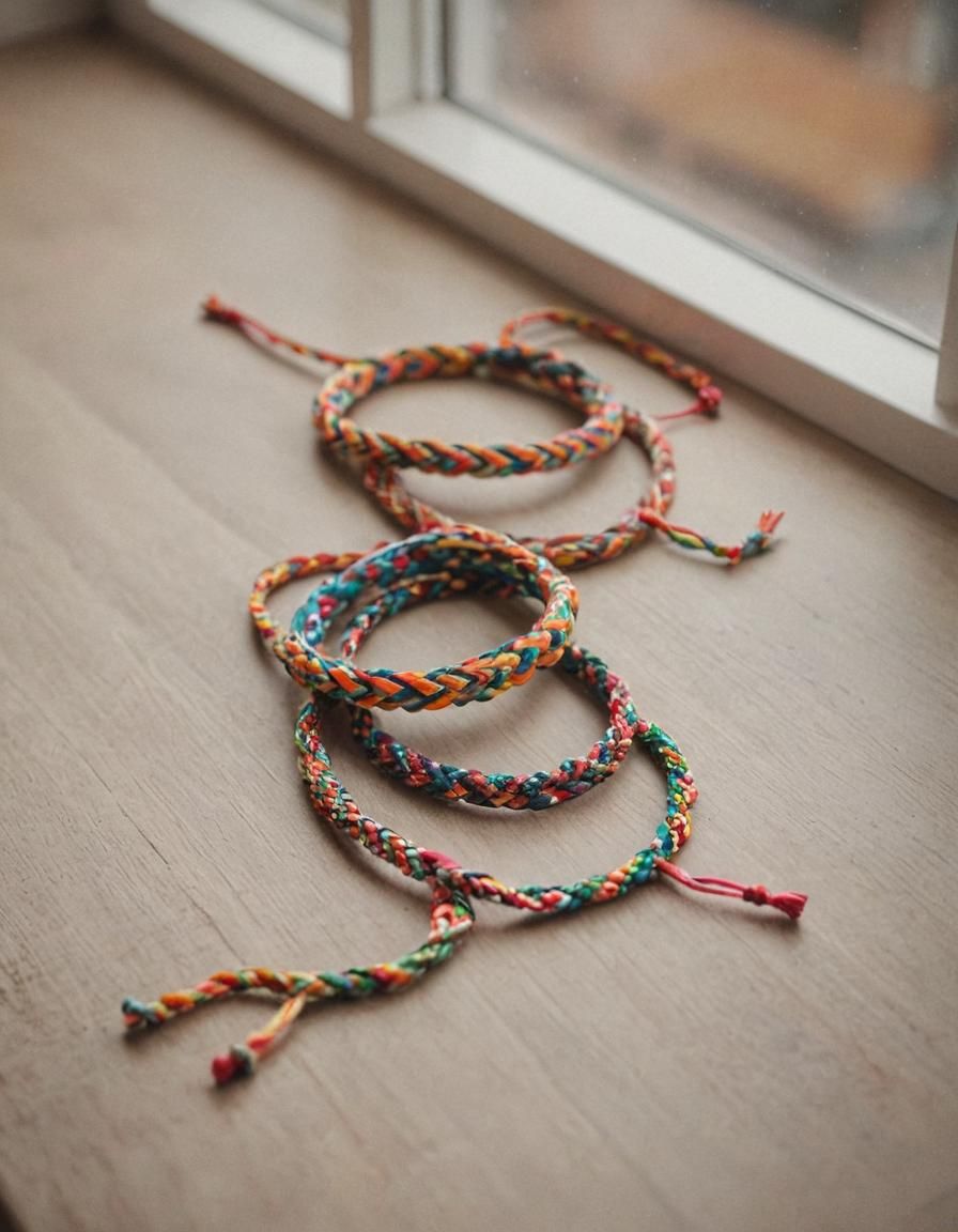 Colorful Braided Friendship Bracelet on Windowsill