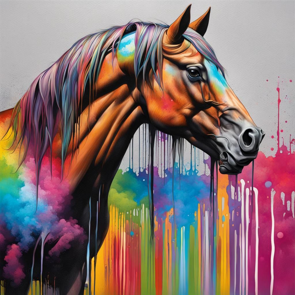 Horse and Rainbow in Graffiti Splash Art