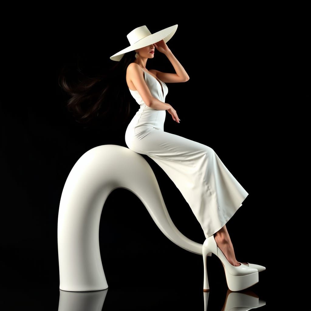 Elegant Woman on High Heel in Surrealist Style