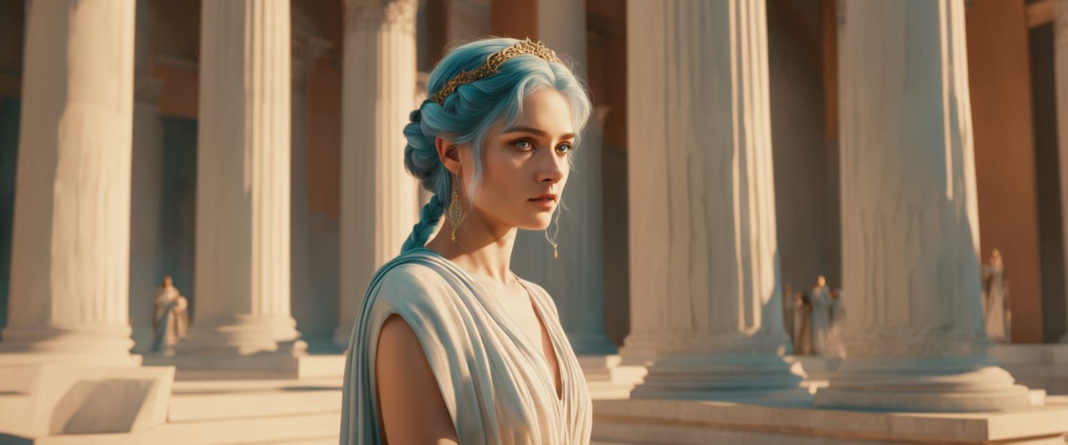 Classical Greek Goddess Confronts the Crowd