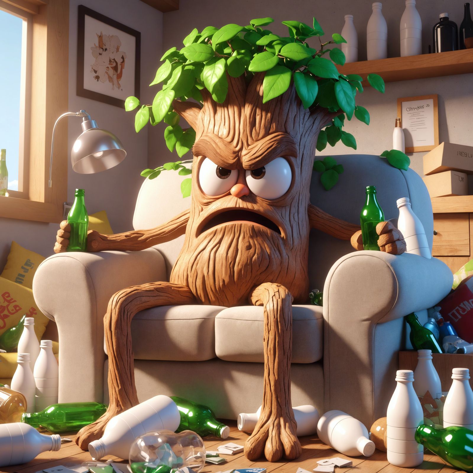 Grumpy Tree in 3D Cartoon Scene