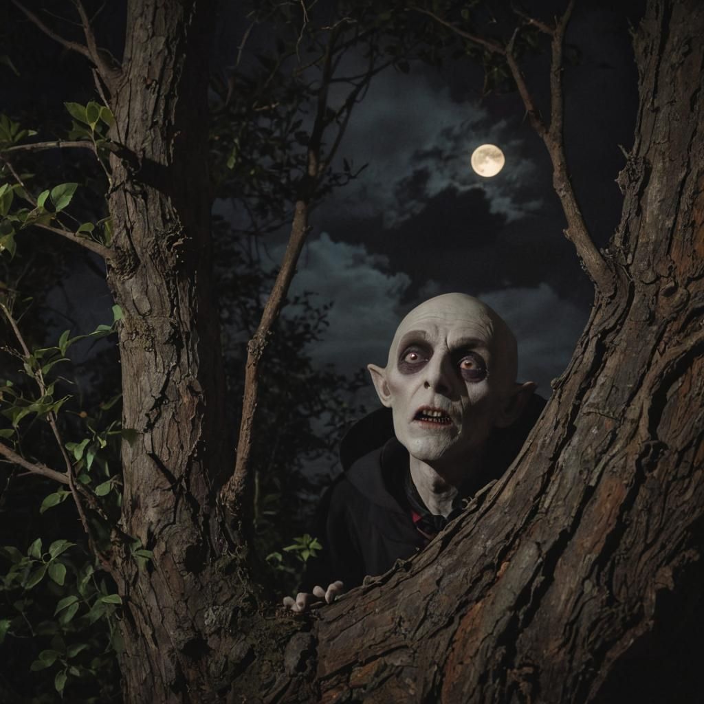 Eerie Vampire Observes Photographer in Moonlit Forest